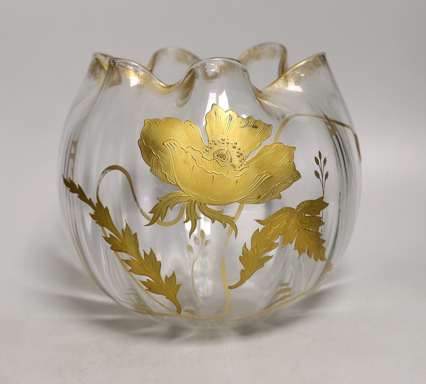 A Bohemian gilt decorated glass bud shaped bowl, early 20th century, 19cms high